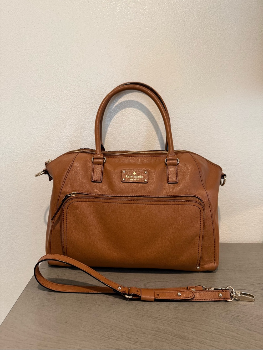 kate spade Cognac Leather Satchel with Detachable Strap